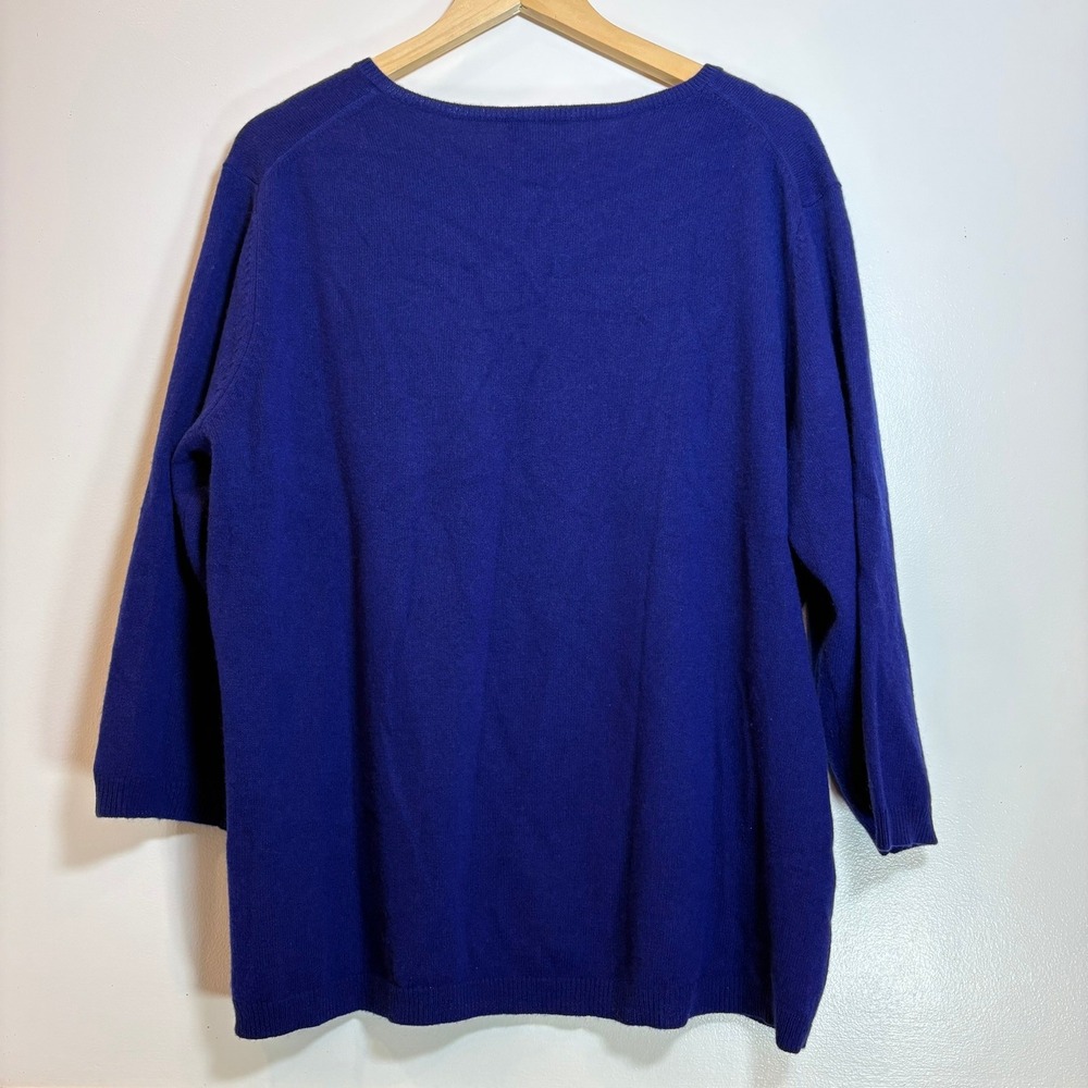 Neiman Marcus Cashmere Sweater Womens 2X Royal Blue V-Neck 3/4 Sleeve Pullover - Picture 2 of 13